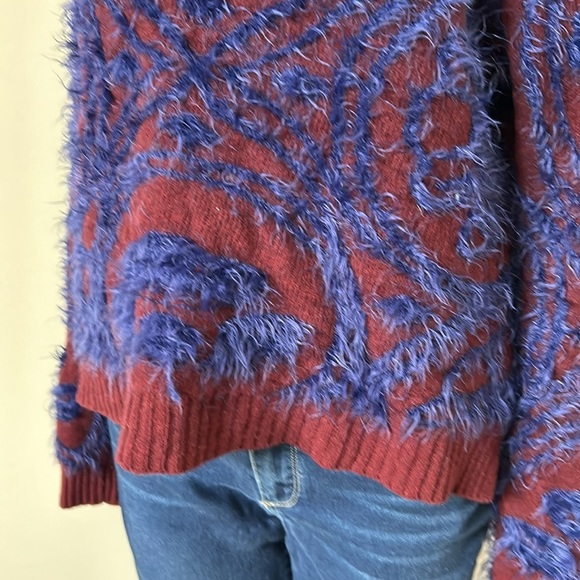 MOTH Chenille Abstract Intarsia Knit Pullover Sweater Maroon Blue Anthro Sz L - Picture 4 of 11